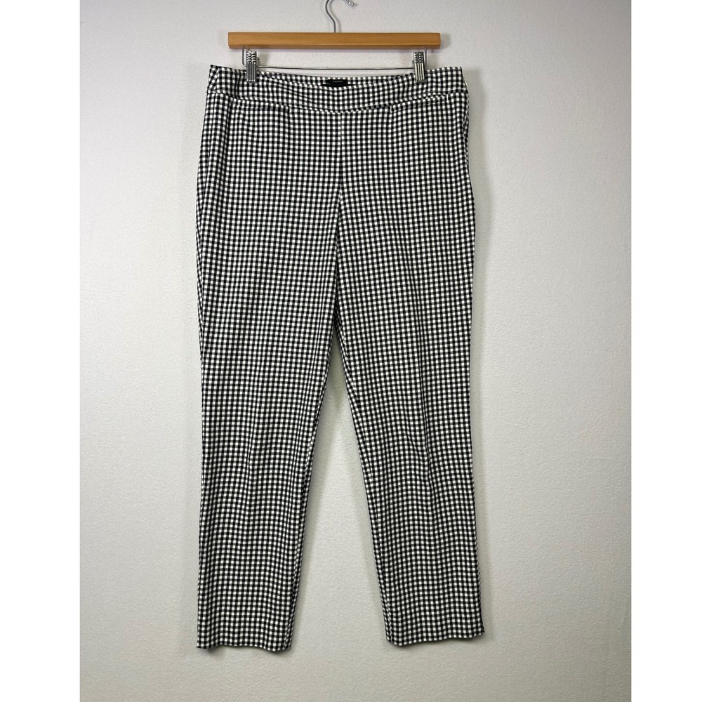 Preppy Talbots Women 10 Black White Gingham Chatham Ankle Slim Side Zip Pants